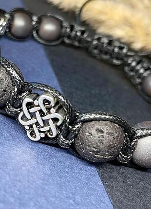 Браслет-шамбала кельтський вузол, лава,гематит