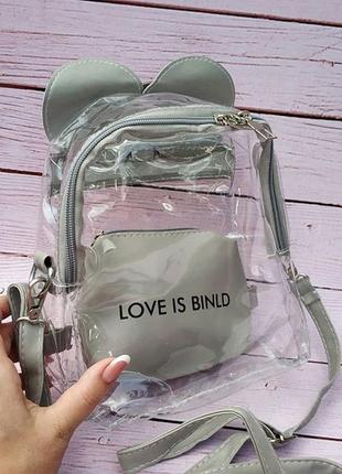 Модный прозрачный рюкзак в наличии с ушками микки мауса серый6 фото