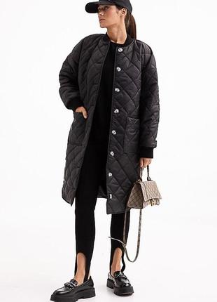 Куртка женская стеганая длинная осеняя трендовая черная modna kazka mkar46607-13 фото
