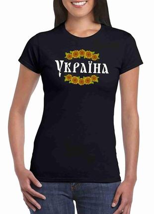 Футболка чорна з патріотичним принтом "україна. соняшники" push it