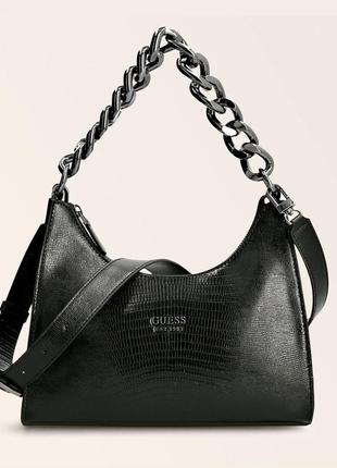 Жіноча сумка guess багет через плече рептилія крокодил змія пітон чорна