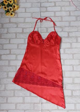 Пеньюар ночнушка красная атласная livia corsetti с гипюром