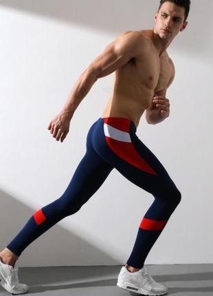Модные спортивные леггинсы для мужчин темно-синего цвета5 фото