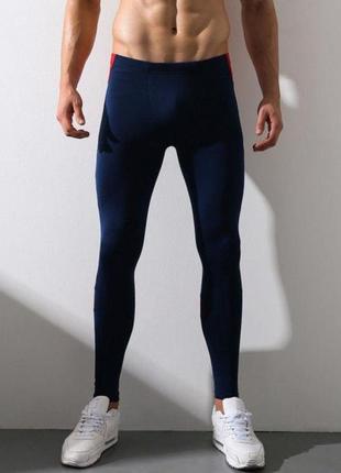 Модные спортивные леггинсы для мужчин темно-синего цвета3 фото