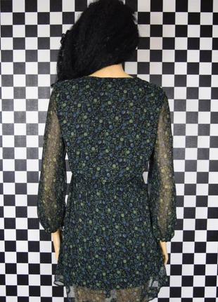 Плаття сукня шифонова квіткова зелена квітковий принт3 фото