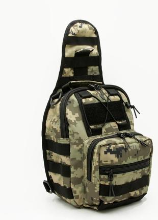 Тактична сумка-слінг плечова, однолямочный рюкзак, піксель барсетка через плече нагрудний з кордуры1 фото