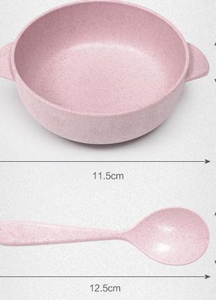Тарелка с ложкой для детей lesko a238 pink из пшеничной соломы4 фото