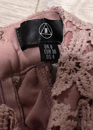 Missguided s 44 жіноча святкова пильно-рожева мереживна сукня міді з високим вирізом русалка7 фото