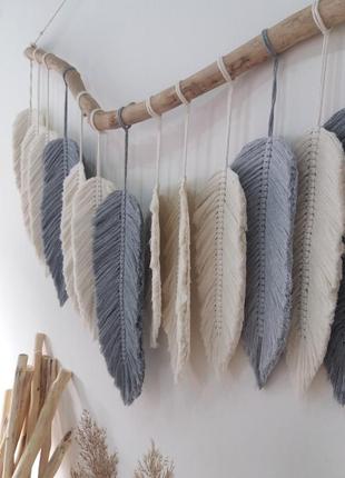 Макраме панно. панно перья. панно большие листья.ручная работа.