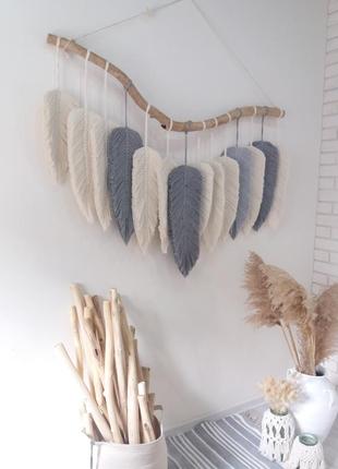 Макраме панно. панно перья. панно большие листья.ручная работа.