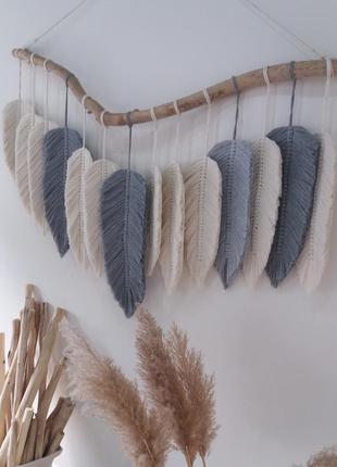 Макраме панно. панно перья. панно большие листья.ручная работа.