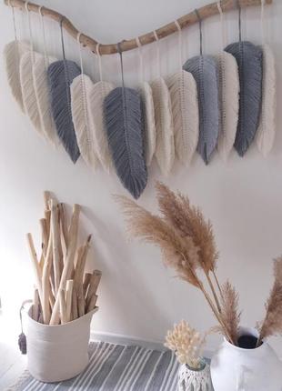 Макраме панно. панно перья. панно большие листья.ручная работа.