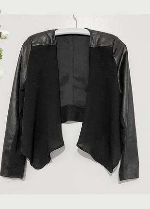 S-m літня куртка топ асиметричний кардиган, жакет чорний з тканини під шкіру2 фото