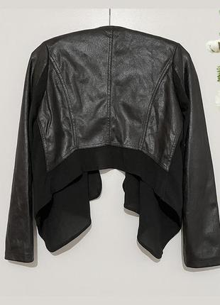 S-m літня куртка топ асиметричний кардиган, жакет чорний з тканини під шкіру4 фото