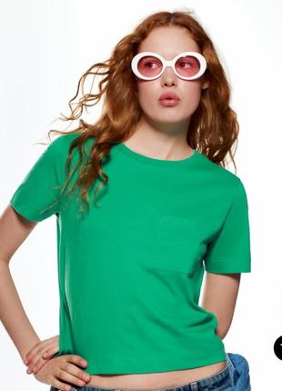 Zara mango bershka h&m gap old navy c&a george базовая зеленая котоновая футболка топ с карманом zara р.m5 фото