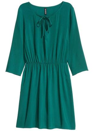 Зеленое изумрудное платье с рукавом 3/4 от h&m осень весна2 фото