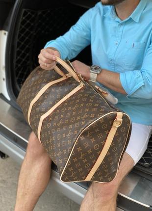 Спортивна сумка дорожня коричнева канва брендовий в стилі луї вітон louis vuitton