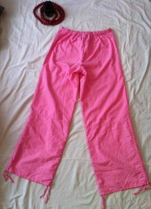 Розовые легкие летние кюлоты* широкие укороченные брюки3 фото