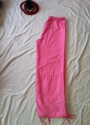 Розовые легкие летние кюлоты* широкие укороченные брюки4 фото