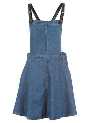 Джинсовий сарафан з розкльошеною спідницею і шлейками кожзам...golddigga ...с, м