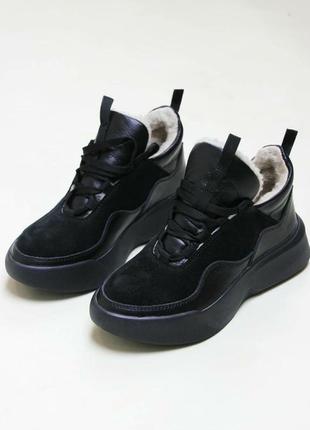 Шкіряні зимові кросівки з хутром з натуральної шкіри та замші кожаные зимние кроссовки с мехом6 фото