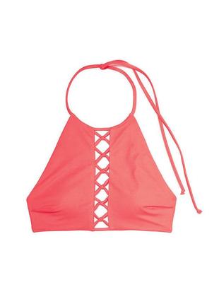 Яркий топ купальника victoria´s secret pink high neck crop