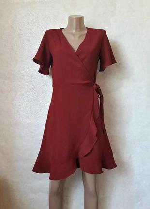 Фирменное primark платье халат на запах с воланами цвета бордо/марсала, размер с-м