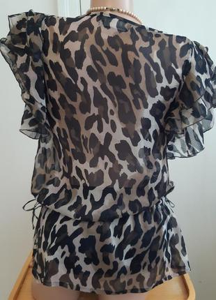 Шифонова напівпрозора блуза туніка на кулісі, принт леопард4 фото