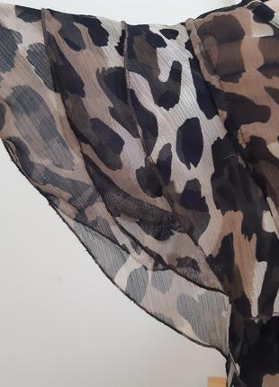 Шифонова напівпрозора блуза туніка на кулісі, принт леопард6 фото