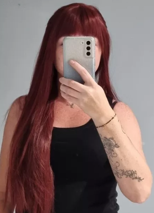 Прямий перуку з чубчиком довгий перуку червоний аніме перуку косплей аніме перука червона довга перука