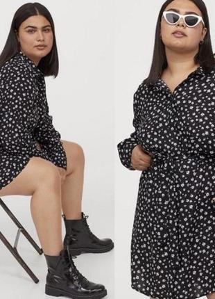 Вискозное платье рубашка в цветочный принт h&m xl