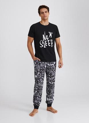 Піжама чоловіча з штанами та футболкою чорна на манжетах. тм ellen