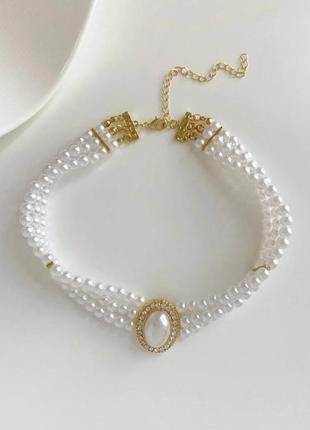 Чокер белый намисто ожерелье белое белый білий біле жемчуг жемчужины перли перлини перламутровый перламутрове перламутровое жемчужное жемчужный3 фото