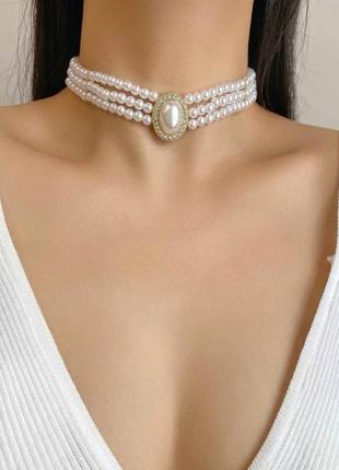 Чокер белый намисто ожерелье белое белый білий біле жемчуг жемчужины перли перлини перламутровый перламутрове перламутровое жемчужное жемчужный1 фото