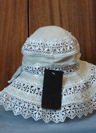 Льняная шляпа с кружевом3 фото