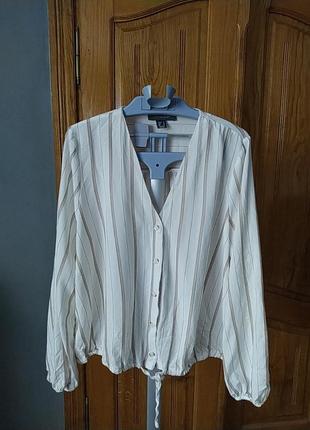 Оригінальна блуза- сорочка біла вертикальна полоска батал