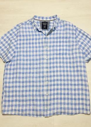 Брендова чоловіча літня сорочка льон клітинка фирменная мужская льняная рубашка лён burton menswear london