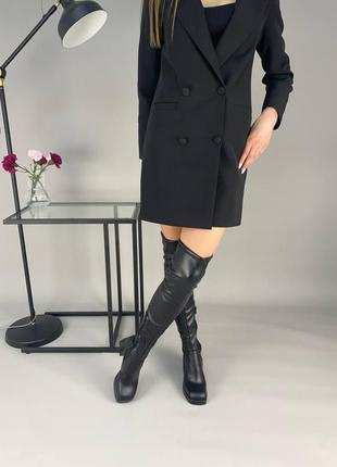 🔥сапоги-чулки женские кожаные черные на каблуке демисезонные 9933д8 фото