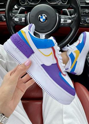 Жіночі кросівки nike air force 1 shadow violet white blue yellow / кросівки найк