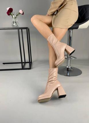 🔥ботинки женские из высококачественной экокожи цвета пудры на каблуке демисезонные 9920-1д5 фото