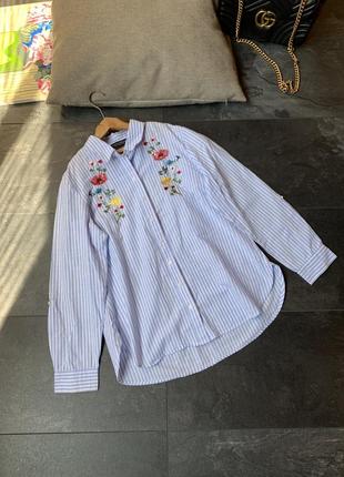 Рубашка вышиванка dorothy perkins в полоску натуральная ткань с вышивкой1 фото