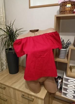 Красная футболка блуза на плечах topshop,блузка летняя с открытой спиной1 фото