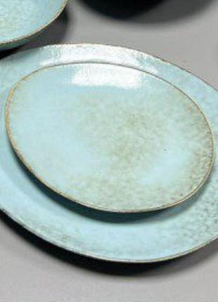 Тарелка 19 см мелкая овал ретро / блюдо  (olens) голубая1 фото