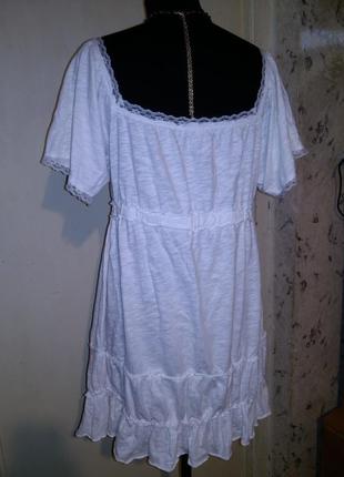 Натуральная-100% хлопок,белая,трикотажная блузка-туника с кружевами и оборками,бохо,phildar7 фото