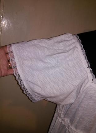 Натуральна-100% бавовна,біла,трикотажна блуза-туніка з мереживами і оборками,бохо,phildar4 фото