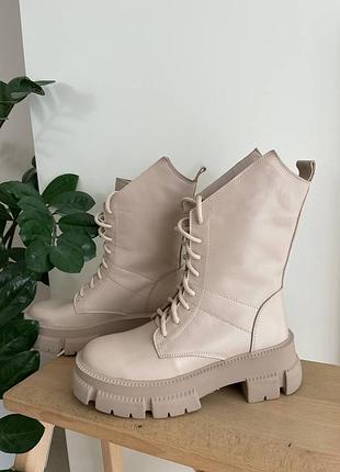 Ботинки из натуральной итальянской кожи женские беж