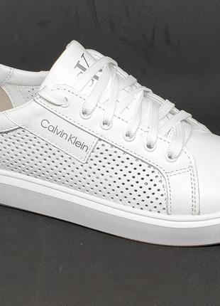 Жіночі літні кеди білого кольору в стилі calvin klein!!! 100% натуральна шкіра!!!