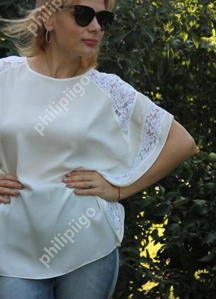 Женская белая блуза с кружевными вставками savoir размер 42 xl 14 блузка кружево оверсайз4 фото