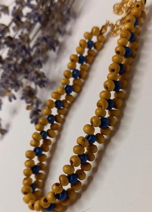 Браслет дерев'яний жовто блакитний