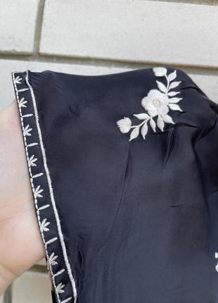 Атласна чорна блузка вільного крою, кімоно з вишивкою віскоза zara4 фото